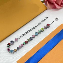 Esmalte Cadenas de letras Pulseras Estilo de moda Pulseras Brazalete de mujer Cadena de flores Diseñador Diamantes Joyería Cristal Chapado en oro de 18 quilates Regalo de boda HLB1 --03