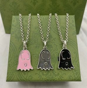 Emaille Motief Ketting Mannen Cartoon Ghost Hanger Kettingen Designer Sieraden G Womens Charm Kettingen Roze Sier Armband Vintage D-5