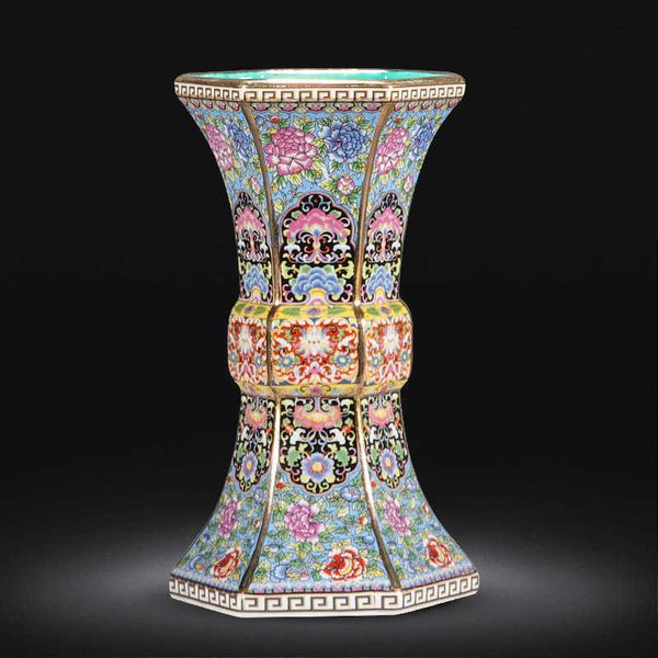 Émail Qianlong Année de la Dynastie Qing Vase Hexagonal Doré Porcelaine Antique Collection de Porcelaine Antique 210623