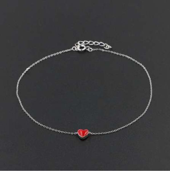 Bracelets de cheville en émail rouge cœur pour femmes, en argent 925 véritable, sandales pieds nus, bijoux de pied, chaîne de cheville sur la jambe, pour femmes