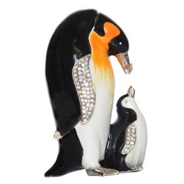 Geëmailleerde Pewter Crystal Bejeweled Trinket Sieraden Doos Pinguïn w Baby Nautische Decoratie Nieuwigheid Gifts291M