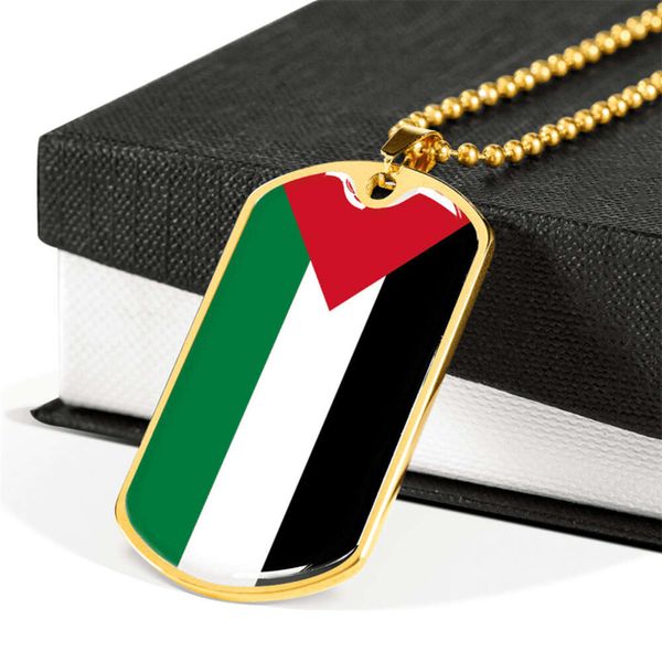 Collier pendentif en acier inoxydable émaillé, plaqué or 18 carats, carte des produits de la palestine, étiquette de drapeau