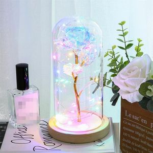 Enchanted Forever Rose Flower Gold Foly Rose Flower Led Light Artificial Flowers In Glass Dome Party Decorations Gift For Girls 942630245