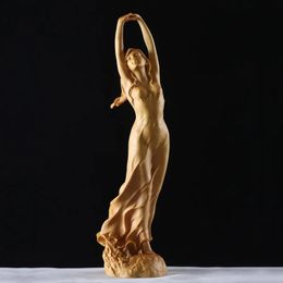 Échante sculpture en bois artisanale - Statue de jeune femme gracieuse pose de pose de fée artistique figurine 231222 de fée artistique 231222