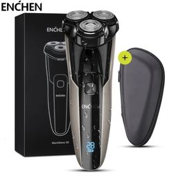 ENCHEN Rasoir électrique pour hommes Rasoir rotatif rechargeable avec tondeuse pop-up et étui de voyage Tondeuse à barbe à double usage sec et humide 240325