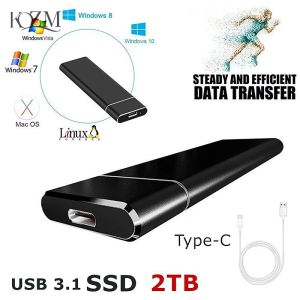 Enceinte 2 To à état solide HDD HDD Disque dur externe portable à haute vitesse M.2 USB 3.1 Disque de stockage de masse d'interface USB 3.1