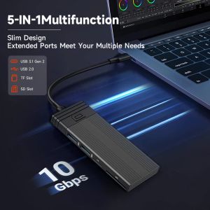 Enceinte 5 dans 1 USB C Hub M.2 NVME NGFF SSD Boîte de boîtier NVME SD TF Carte Lecteur Type C Dock Hub pour MacBook Pro Air USB C Splitter