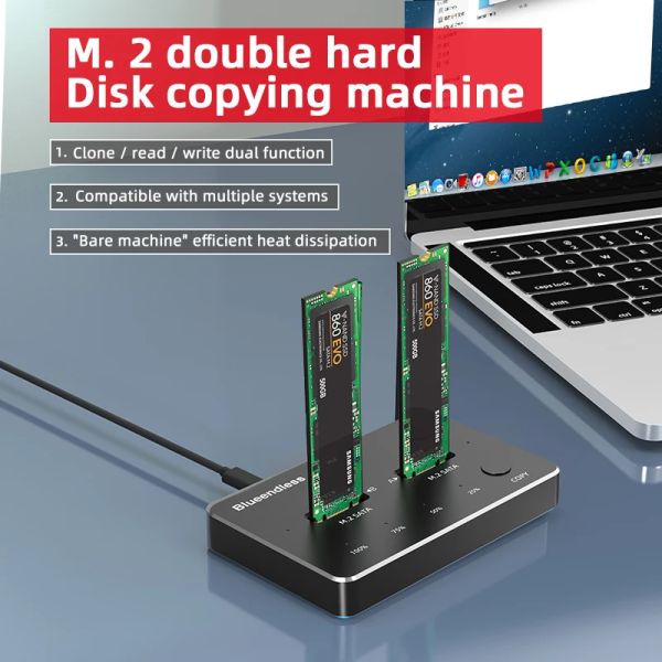 Enceinte Blueendlessless Double protocole SSD M.2 Station d'amarrage de dissipation de chaleur efficace Station de disques du disque dur