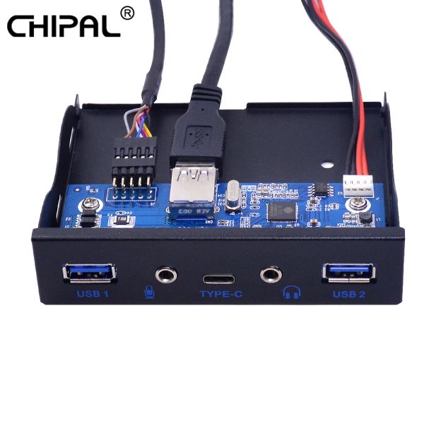 Enceinte Chipal 5 ports USB 3.1 Typec Hub Spilitter USB3.0 Panneau avant USBC HD Audio avec câble d'alimentation pour PC Desktop 3.5 