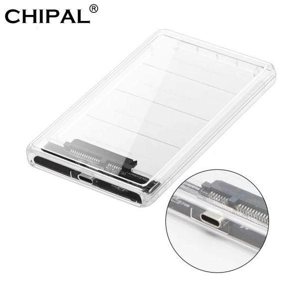 Enclosage Chipal Transparent transparent de 2,5 pouces HDD Case SSD SATA à USB 3.1 Type C Adaptateur gratuit 5 Gbps Boîte ducte