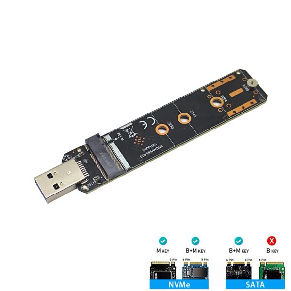 Protocolo dual de recinto M.2 NVME a USB 3.1 Adaptador SSD, M2 SSD Converter Prueba Tarjeta de placa USB 10 Gbps USB3.1 Gen 2 para Samsung 970 980
