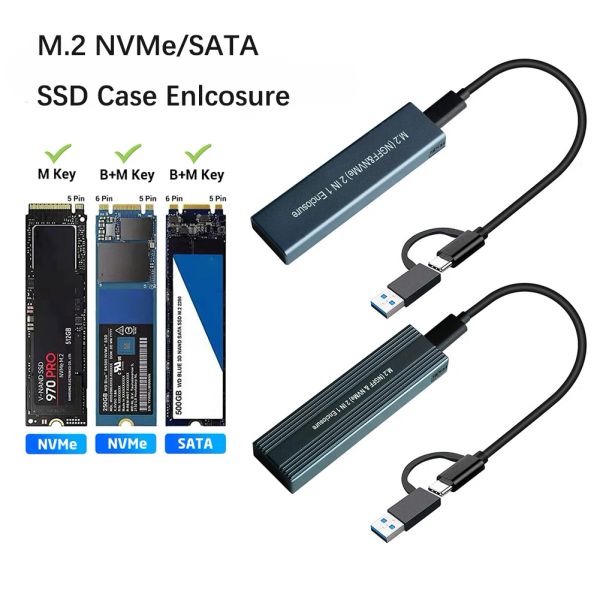 Cubre de protocolo dual M.2 Case SSD para M2 NVME NGFF SATA Disco SSD para PCIe M Clave B+M Clave USB C 10GBPS Adaptador de caja del disco duro