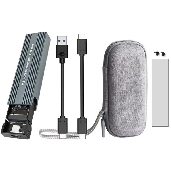 Protocolo dual de recinto M.2 SSD Cinco, M.2 NVME a USB 3.1 Adaptador Gen2 10Gbps, bolsa de caja de lector de aluminio libre de aluminio sin herramientas con disipador térmico