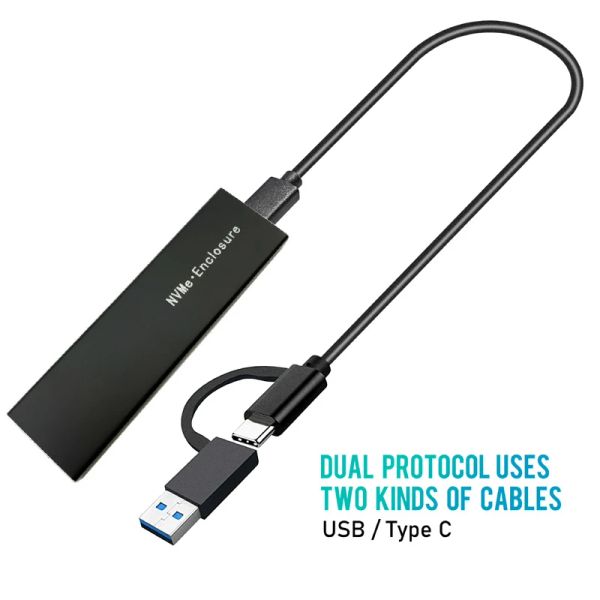 Cubre de protocolo dual M2 Case SSD para NVME PCIe NGFF SATA M.2 Caja de accesorios SSD M.2 a USB 3.1 SSD Adaptador RTL9210B Chip con cable OTG