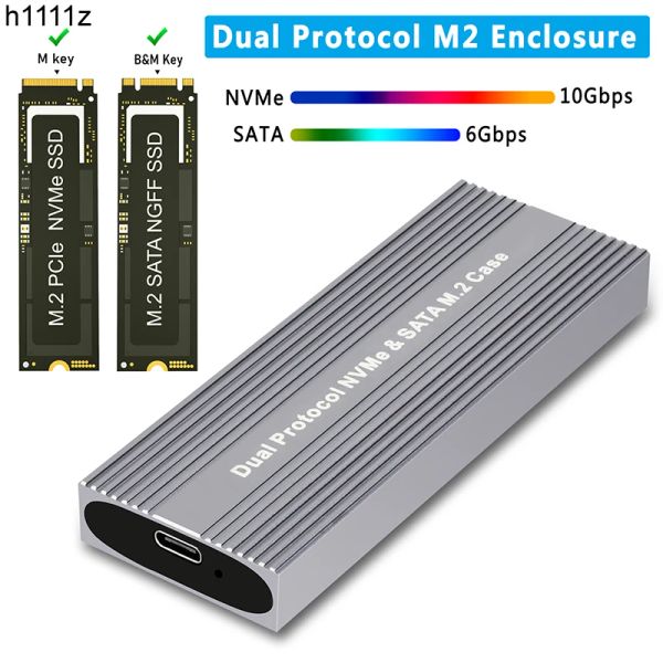 Cubre de protocolo dual SSD Case Cinete M.2 SATA NVME SSD Caso externo JMS581D Herramienta de chips Free For M/B+M Clave 2230 2242 2260 2280 M2 SSD