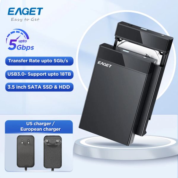 Enclosure Eagte 3,5 pouces HDD HDD USB 3.0 Étui de disque dur SSD externe SATA 5 Gbit