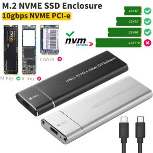 Behuizing M.2 NGFF/NVME BEWERK M2 SSD NVME HDD CASE M2 USB 3.1 Type C 6/10Gbps Adapter M Key HD Opslagbox Externe harde schijfhoes