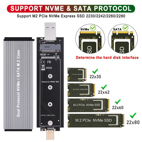 Cinete M.2 NVME Cinete SSD SSD SSD SATA DISCO DISCO CASA USB TYPEC Dual Interfaz USB3.1 Gen2 10Gbps para M2 NVME PCIe/M.2 SATA