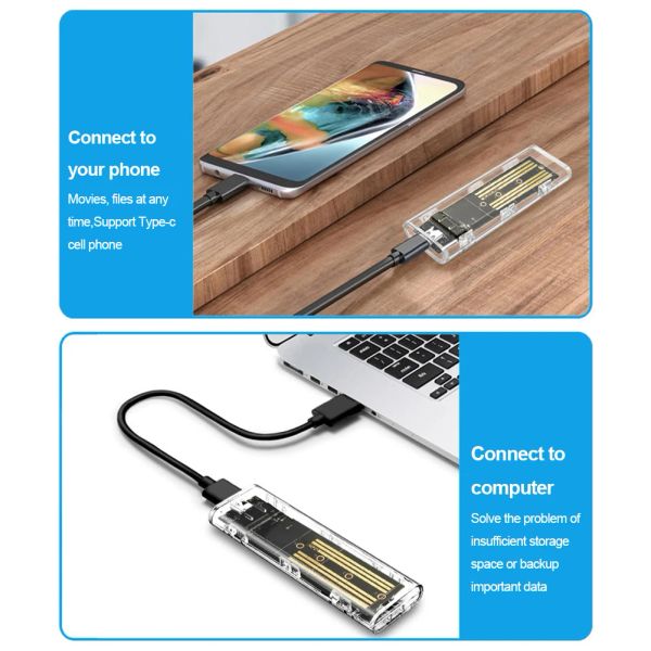 Cubre M.2 NVME NGFF M2 SSD Cinebro USB Tipo C Cubro de accionamiento de estado sólido USB3.1 Mobile M2 SSD Box 10Gbps PCIe para la computadora portátil de tableta