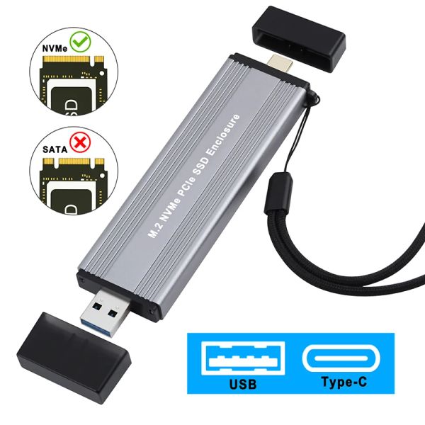 Enceinte m.2 nvme ssd case enceinte externe USB3.1 typa + USB 3.2 Gen 2 Type C 10g m2 mkey nvme to usb adapter box jms583 Sangle de puce