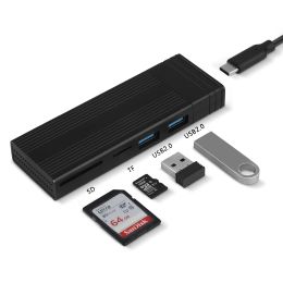 Behuizing M.2 NVME SSD -behuizing Adapter ToolFree, USB 3.1 Gen 2 10GBPS SSD -lezer met 2 Port USB TypEa Hub, SD TF -kaartlezer NVME Case