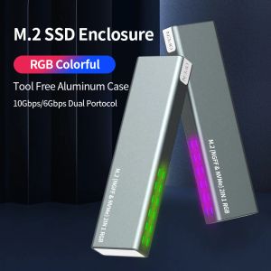 Bekleding M.2 SSD Enlcusing RGB 10GBPS External M2 NVME Case Tool Gratis aluminium USB3.1 Gen2 Case voor M B Key SSD M2 Opslagbox Adapter