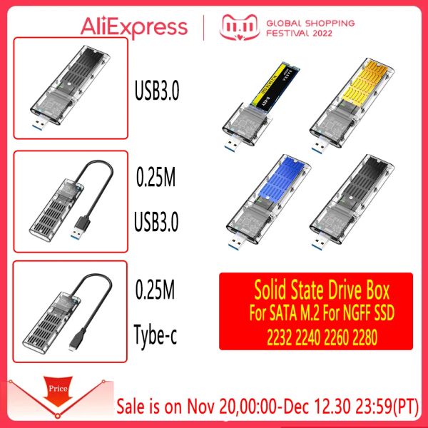 Enceinte M2 Case SSD NVME / SATA Châssis M.2 à USB 3.0 SSD 5Gbps Adaptateur pour NGFF SATA B Clé SSD Disk Boîte de boîtier pour 2242 2260 2280 mm