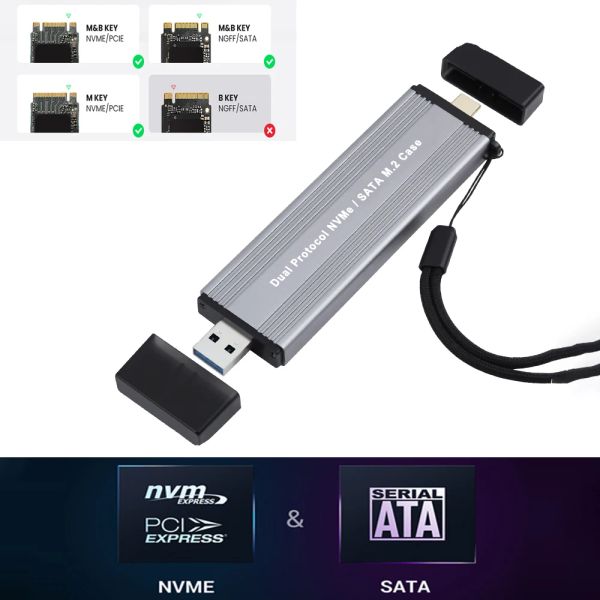 Enclosage NVME SSD CASE M2 Adaptateur NVME ENCILLE EXTERNE M / M + B CLÉ DE USB 3.1 TYPEA TYPE C 10 Gbps Prise en charge 2230 2242 2280 M.2