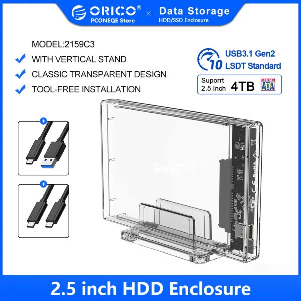 Cubo Orico 2.5 pulgadas Transparente de 10 Gbps Cinete del disco duro con caja HDD para el disco SSD HDD HD Caso de disco duro externo 4TB