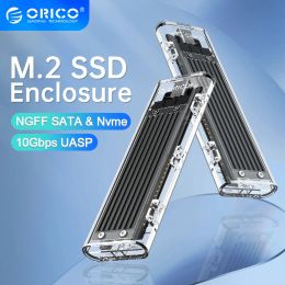 ENCLOSATION ORICO M2 SSD CASE M.2 NVME SSD ENCILLOIRE M.2 à USB C Enceinte de disque dur transparente pour NVME PCIE NGFF SATA M / B CLÉ SSD DISK