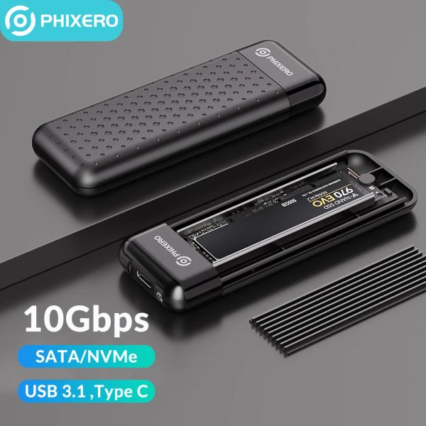 Cubo Phixero M2 NVME HD Case SATA SSD Caja de almacenamiento de disco duro externo USB 3.1 Tipo C 6/10Gbps Carcasa de disco para la computadora portátil PC