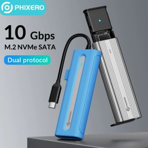 Behuizing Phixero M2 SSD Case NVME SATA Dual Protocol M.2 tot USB Type C 3.1 SSD -adapter voor NVME PCIE NGFF SATA SSD DISK BOX M.2 SSD Case