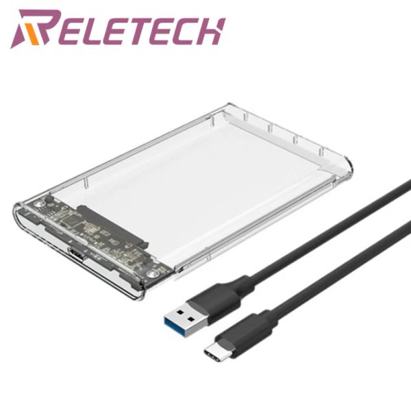 Cubro RELETECH 2.5 '' Caso HDD transparente SATA a USB C 3.1 10GBPS Interfaz de caja de disco duro externo 5GBPS DISCO SOPORT UASP