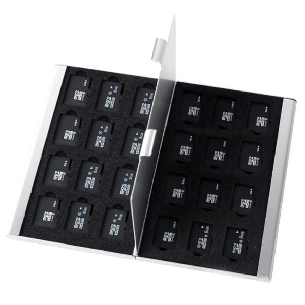 Enclosage Silver en aluminium Memory Memory Storage Boîte Boîte de rangement pour 24 cartes Micro SD TF