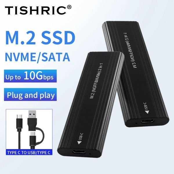 Enclosure Tishric SSD M2 Case NVME / NGFF / Double protocole SSD Enceinte USB Type C Étui en aluminium protable externe pour boîtier SSD M.2 avec câble