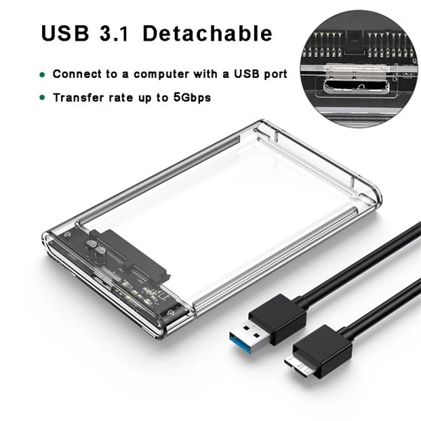 Enclosage Typec USB 3.1 à l'ordinateur SATA Disque dur externe Disque HDD Boîte de 2,5 pouces 9,5 mm Boîte SSD à disque dur, max 5TB