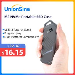 Bekleding UNIONSINE M2 SSD CASE NVME USB 3.2 Type C Gen2 10Gbps Bekleding Aluminiumlegering M.2 NVME Solid State Drive voor 2230 2242 2280