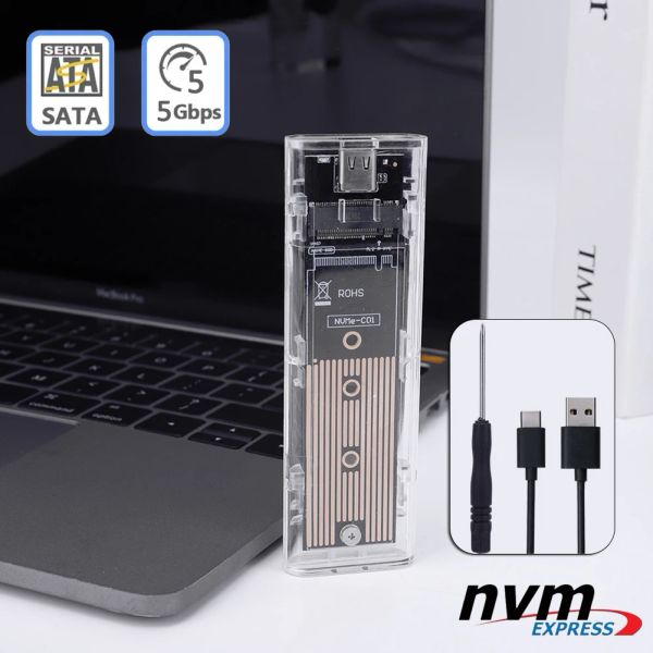 Enceinte USB 3.1 Typec à M.2 NVME SSD Adaptateur de boîtier externe Case mobile transparent NVME TO TYPEC 5 Gbps pour Windows Mac OS Linux