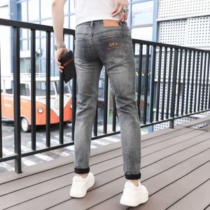 End High Imprimé Jeans Mens Elastic Slim Fit Casual and Trendy Brand Washed Light Luxury Fashion Pantal