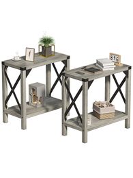 Ensemble de table de fin de 1/2, table d'appoint de ferme avec stockage, petite table d'entrée pour les petits espaces table d'extrémité gris pour le salon