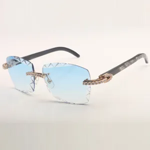 Lunettes de soleil sans fin diamant 3524029 avec des jambes de corne de buffle textur￩e noire blanche et d'￩paisseur de lentille coup￩e de 58 mm 3,0 mm