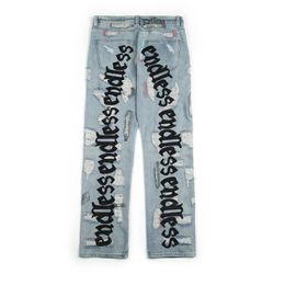 Sans fin hommes femmes jean haute qualité Hip Hop Denim pantalon brodé cassé faire vieux trou Streetwear jean