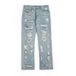 Hommes sans fin femmes jeans jeans de haute qualité pantalon denim hip hop broderied brisé faire vieux streetwear bc3x