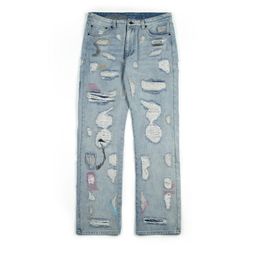 Eindeloze mannen dames jeans hoogwaardige hiphop denim broek borduurstof gebroken do old gat streetwear g3nl