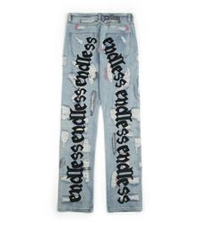 Eindeloze mannen dames jeans hoogwaardige hiphop denim broek borduurstof gebroken do old gat streetwear9239549