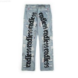 Eindeloze mannen dames jeans hoogwaardige hiphop denim broek borduurstof gebroken do old gat streetwear80be80be80be
