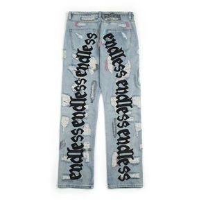 Eindeloze mannen dames jeans hoogwaardige hiphop denim broek borduurstof gebroken do old gat streetwear jeans