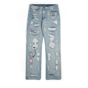 Eindeloze mannen dames jeans hoogwaardige hiphop denim broek borduurstof gebroken do old gat streetwear 9xua