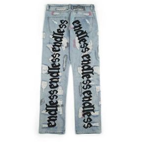 Endless Hommes Femmes Jeans Haute Qualité Hip Hop Denim Pantalon Cassé Do Vieux Trou Streetwear Jeans