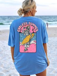 Le crâne d'été sans fin aime surf sur les vêtements de coton femelles t-shirts décontractés respirants street street o couches à couches courtes 240509